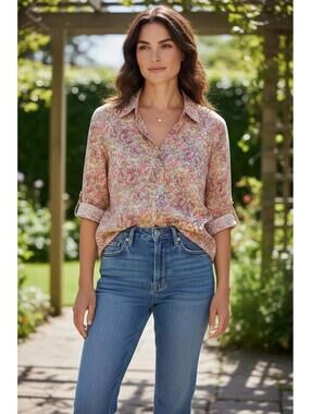 Christopher & Banks Petite Floral Button-Up Shirt P/S